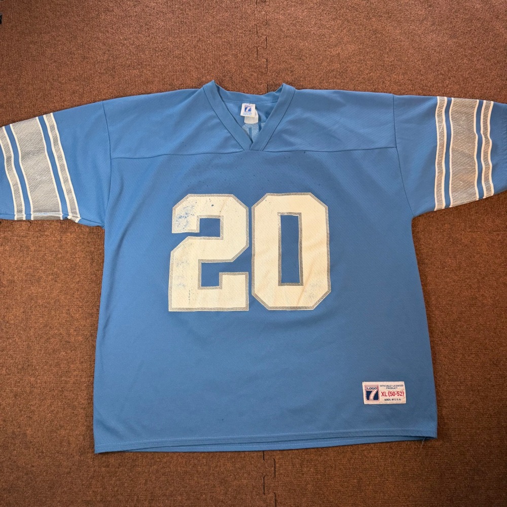 A- Logo 7 Barry Sanders Detroit Lions Jersey Mens XL Blue 20 NFL Vintage 90s USA